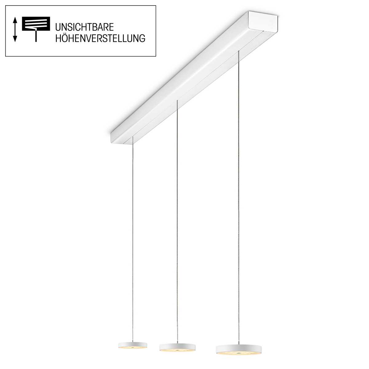 Decent LED Pendelleuchte, 3-flg., TW, unsichtbare Höhenverstellung, Baldachin: weiß matt