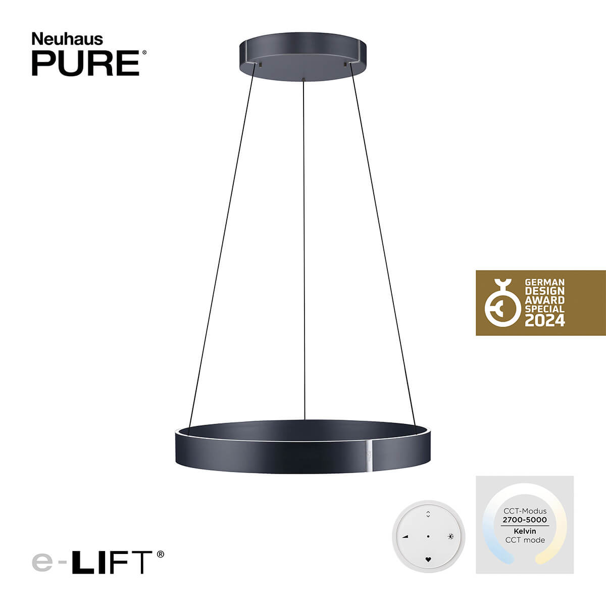 PURE E-Clipse LED Pendelleuchte mit e-LIFT und CCT