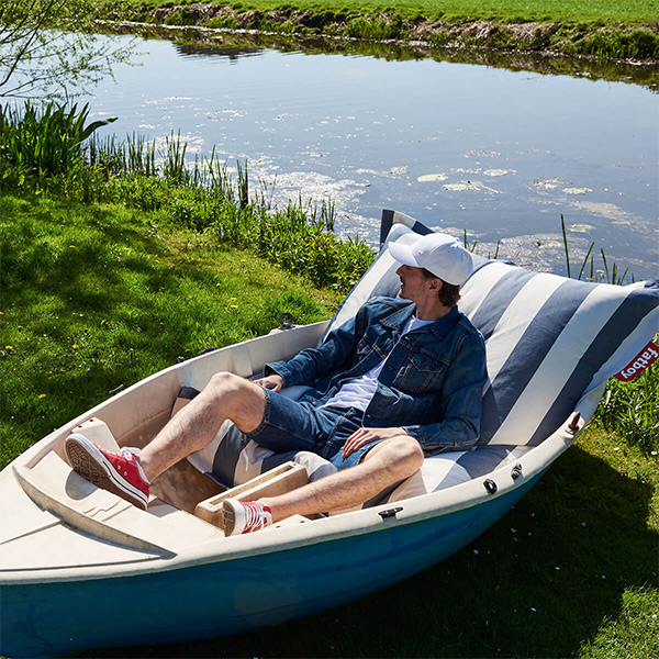 Fatboy Original Outdoor bean bag in Stripe Ocean Blue – weatherproof lounge chair for garden or terrace
