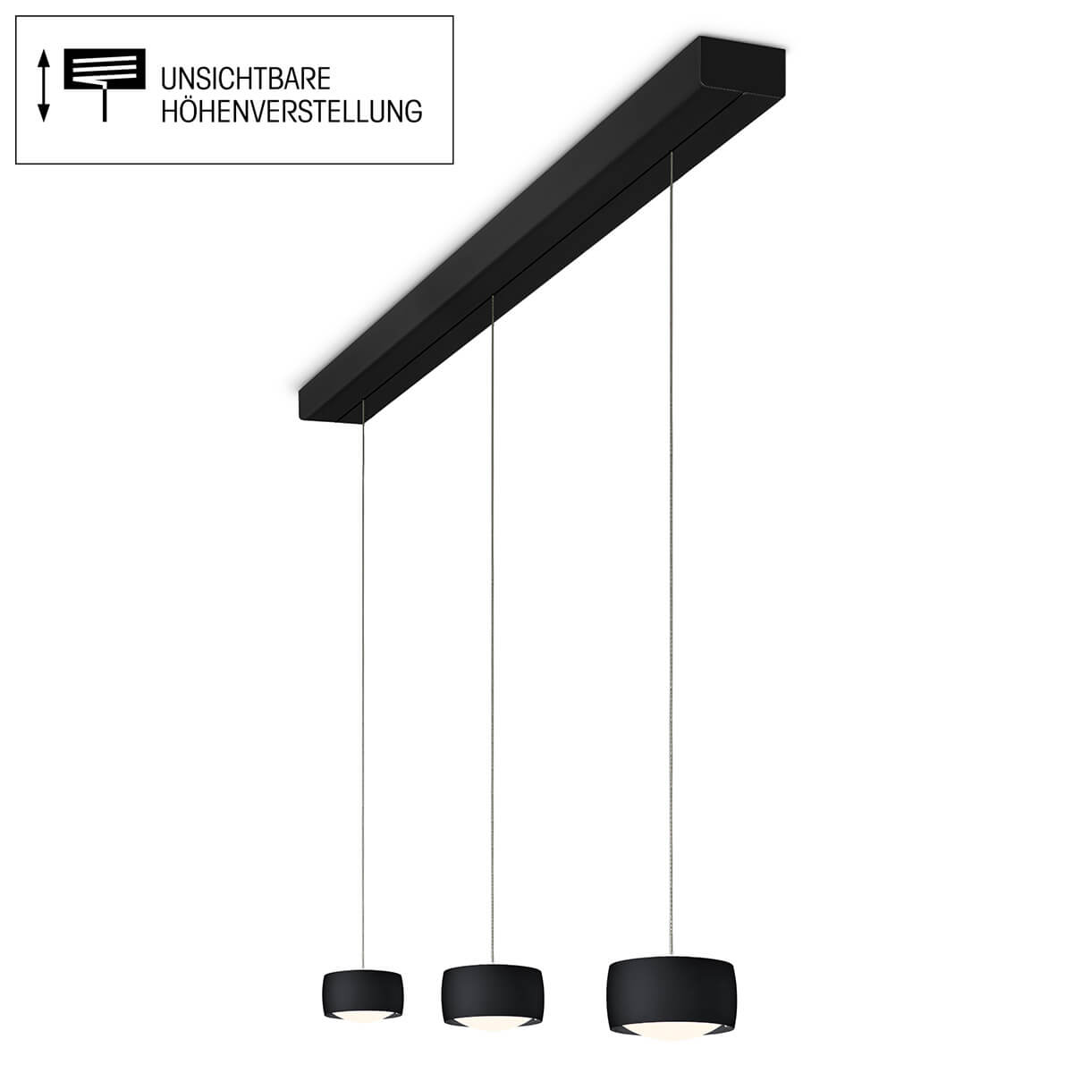 Grace LED Pendelleuchte, 3-flg., TW, unsichtbare Höhenverstellung, Baldachin: schwarz