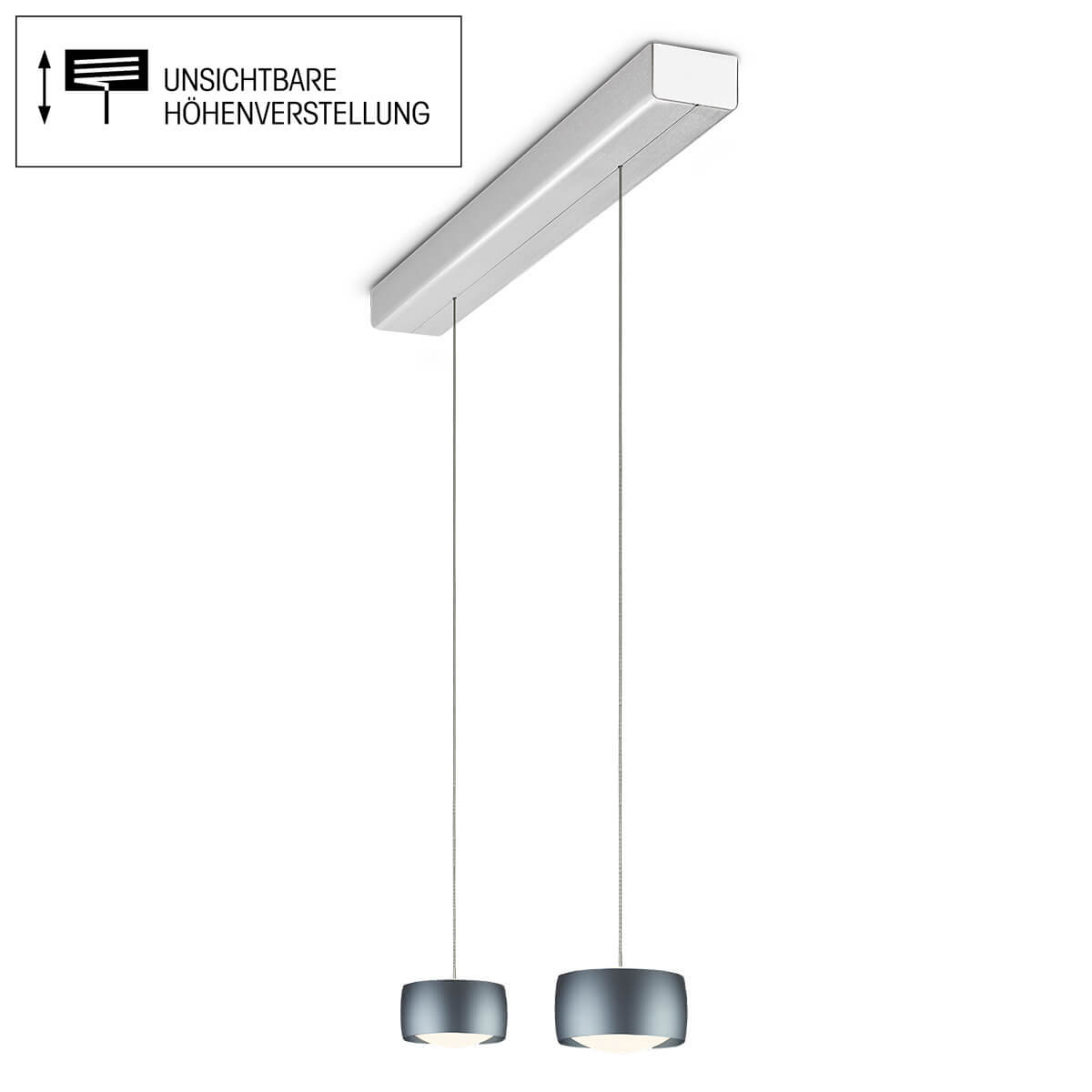 Grace LED Pendelleuchte, 2-flg., TW, unsichtbare Höhenverstellung, Baldachin: Alu gebürstet