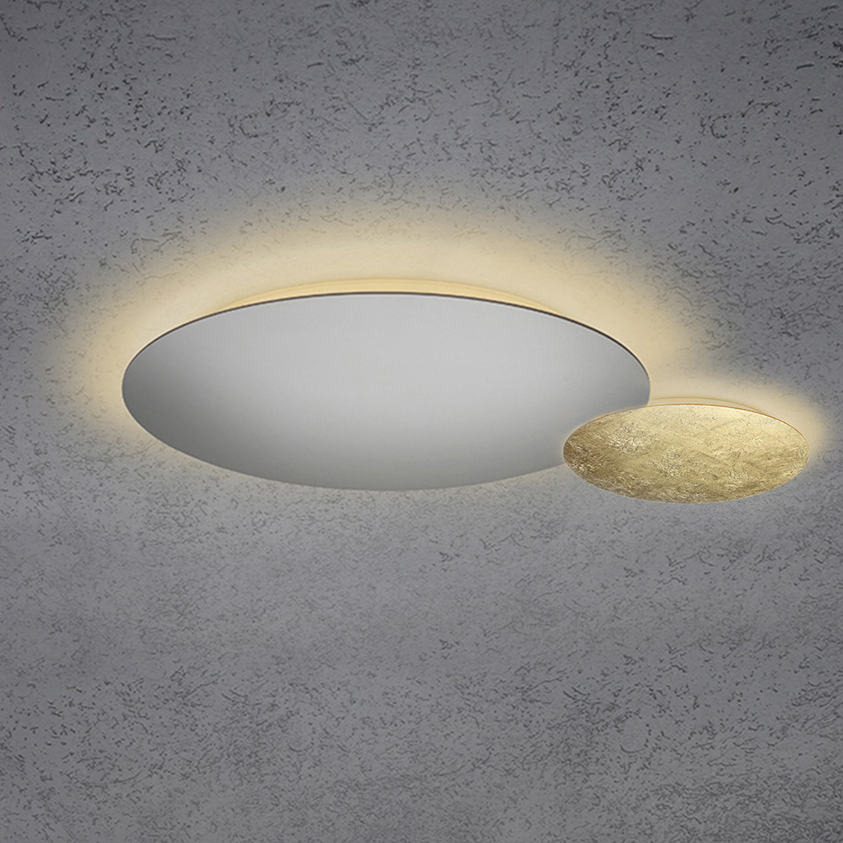 Ø: 44 cm und 24 cm, Silber matt eloxiert / Blattgold