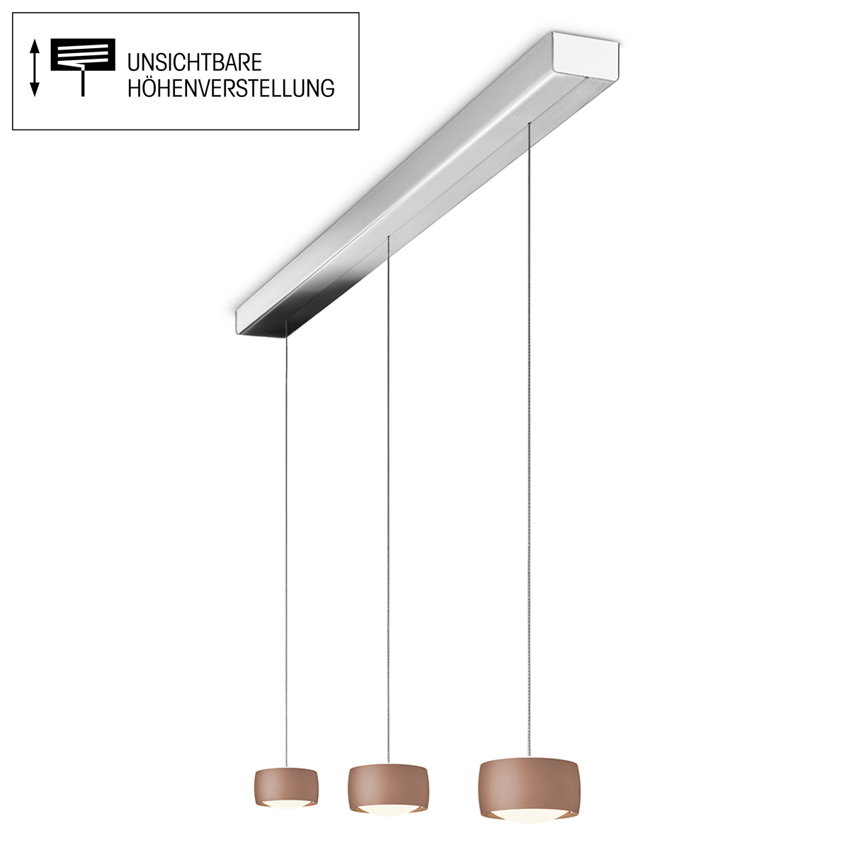 Grace LED Pendelleuchte, 3-flg., TW, unsichtbare Höhenverstellung, Baldachin: Chrom