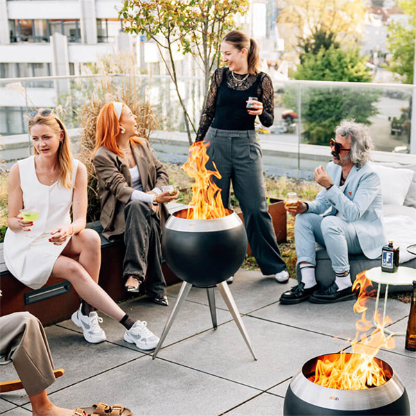 höfats Moon 45 fire basket and smoke-free designer fire pits for garden, patio & on the go