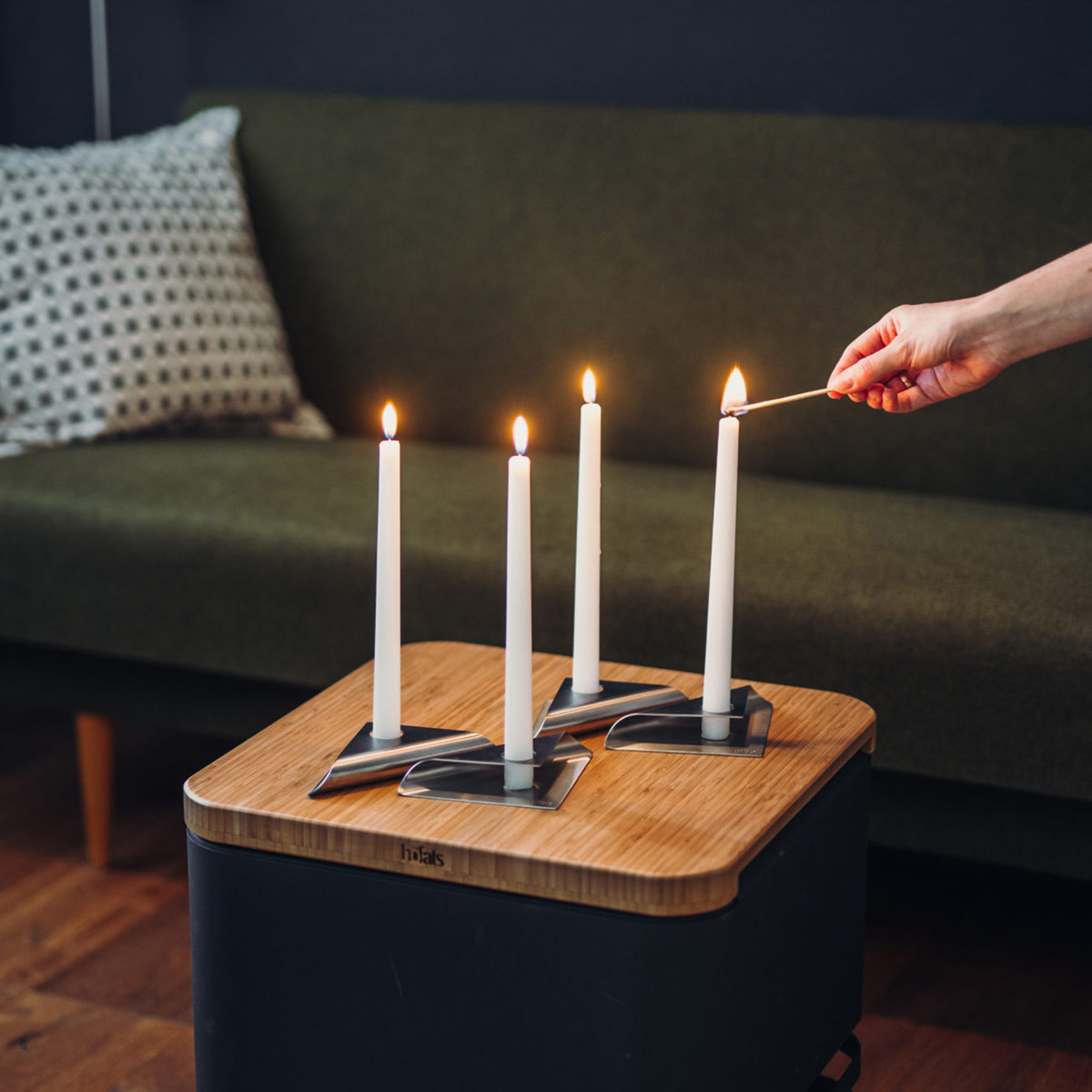 Höfats Square Candle Kerzenhalter, 4er-Set, Silber (Kerzen nicht inbegriffen)