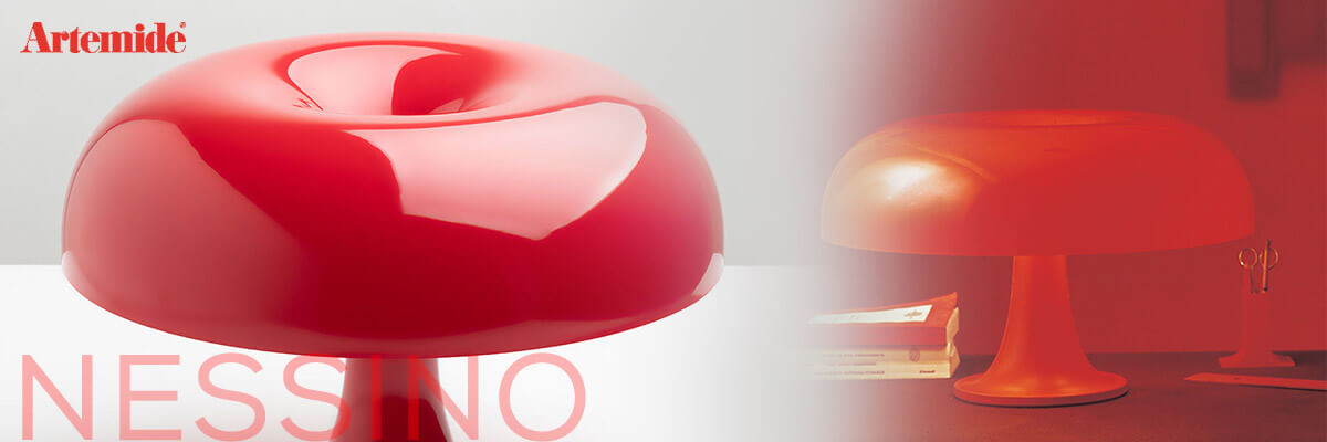 Artemide Nessino Tischleuchte in Orange oder Rot – ikonisches Retro-Design für Beistelltische & Kommoden