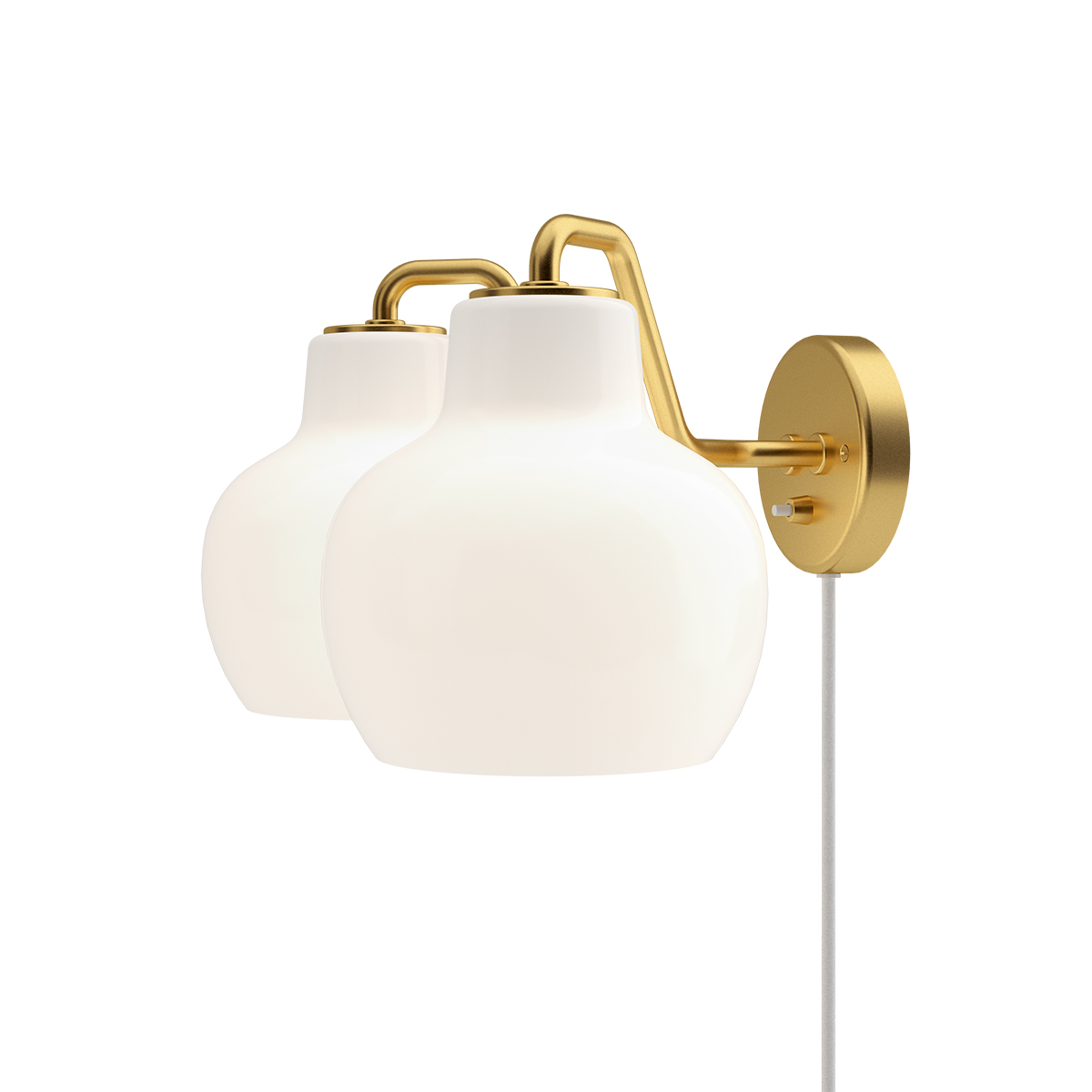 2-light, brass / opal glass