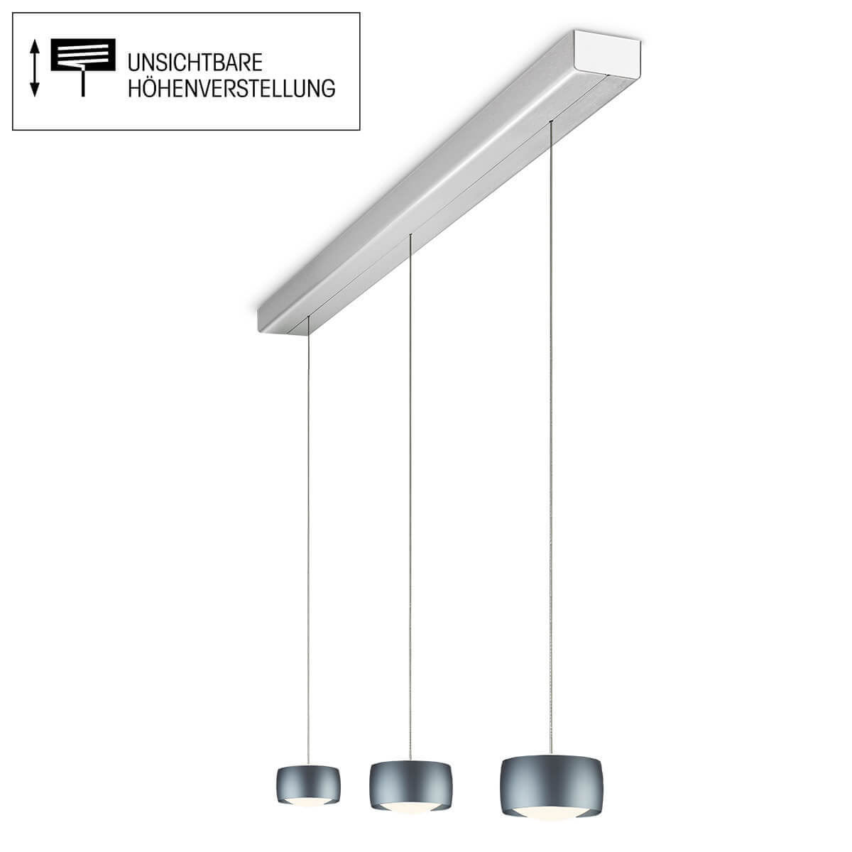 Grace LED Pendelleuchte, 3-flg., TW, unsichtbare Höhenverstellung, Baldachin: Alu gebürstet