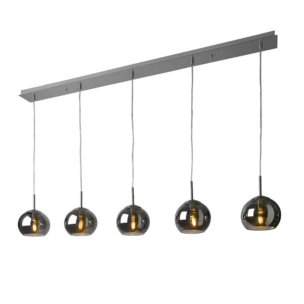 5-light, metal: satin, glass: smoke-colored