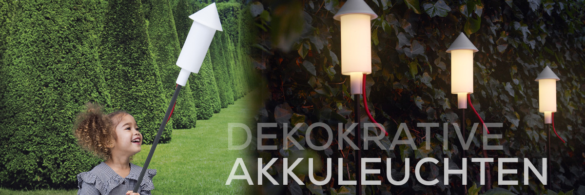 Kategoriebanner dekorative Akkuleuchten Outdoor