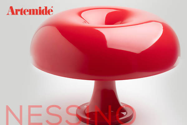 Artemide Nessino Tischleuchte in Orange oder Rot – ikonisches Retro-Design für Beistelltische & Kommoden